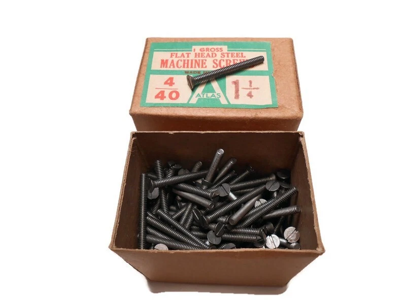 Tornillo de máquina de acero de cabeza plana Atlas 4-40 x 1-1/4" ranurado 1 bruto (144) EE. UU. Foto 1 de 1