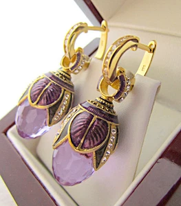 SALE ! GORGEOUS MADE OF STERLING SILVER 925 EARRINGS with AMETHYST and ENAMEL - Picture 1 of 1