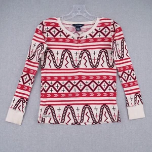 Ralph Lauren Pajama Top Youth Girls M Medium Red Ivory Long Sleeve Button Up - Picture 1 of 7