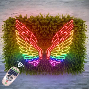 Letrero de neón con ala angular luz LED personalizado tienda negocio logotipo hogar pared decoración bar arte - Imagen 1 de 10