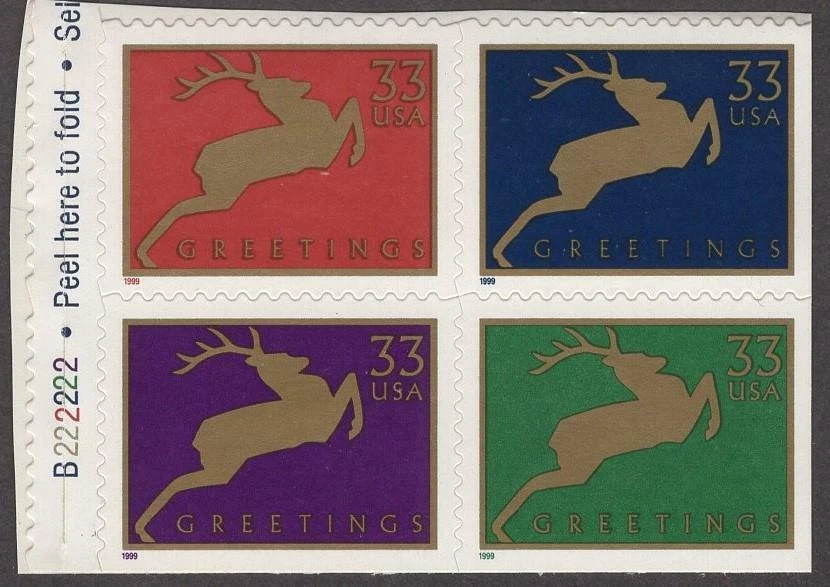 Scott # 3360-3363 - Deer - U.S. Convertible Pane  Block Of 4 - MNH -1999 - Image 1 of 1