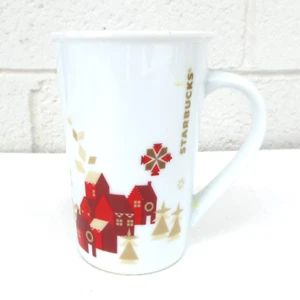 STARBUCKS Holiday 2013 Coffee Mug Village Red Brown Tan Houses Trees 12 oz 354mL - Picture 1 of 13
