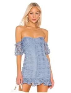 Lovers and Friends Romantic Ruffled Trim Mini Coquette Dress Dusty Blue Size XL - Picture 1 of 7