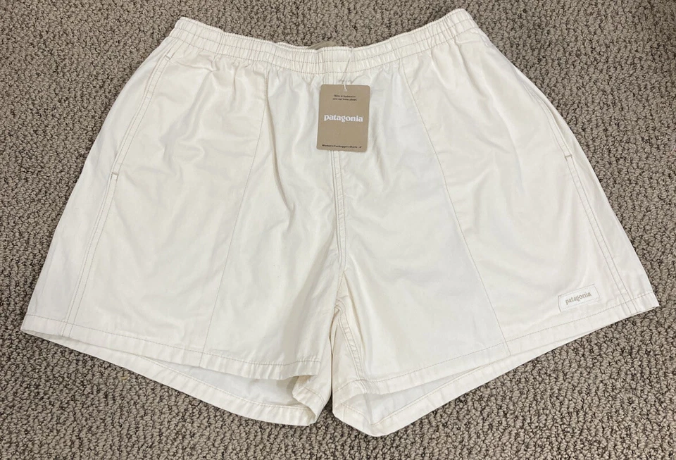 Patagonia Funhuggers Shorts 4" Women M Beige Cream Elastic Drawstring 57160