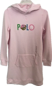 Polo Ralph Lauren Girls Fleece Hoodie Dress Pink Bear Logo Size XL (16) - Picture 1 of 5