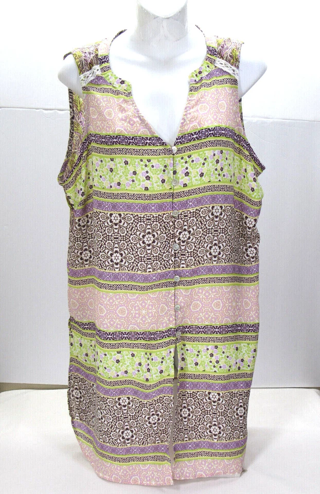 Figueroa & Flower L [42 pulgadas Busto 34L] Naranja Floral Sin Mangas Túnica Abertura Dobladillos Foto 1 de 4