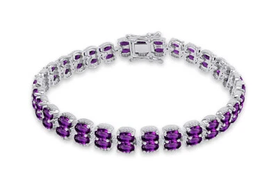 Pulseira de tênis de ametista em prata esterlina folheada a ouro branco 14k - Imagem 1 de 4