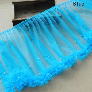 1 Meter 35cm Wide Mesh Trim Fabric Beaded Pleated Ruffle Sheer Sewing Craft DIY - Picture 1 of 18