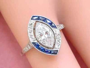 Art Deco Style 1.50Ct Marquise Lab-Created Diamond Ring 14k White Gold Finish - Picture 1 of 13