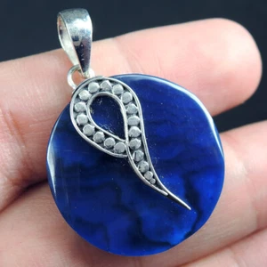 Joyería colgante de plata de ley 925 redonda azul concha de abulón Paua, BPP-02 - Imagen 1 de 6