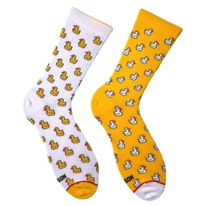 Happy Ducks Yellow-White Socks | Trendy Cotton Socks | Fun Gift Idea - Picture 1 of 2