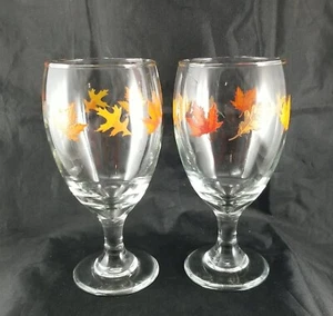 Libbey Fall Leaves Wine Glass Autumn Leaf Glassware Set Of 2 - Picture 1 of 6