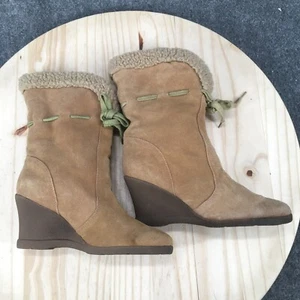 Markon Boots Womens 9 M Meryl Mid Shearling Winter Booties Heels Brown Suede - Picture 1 of 14