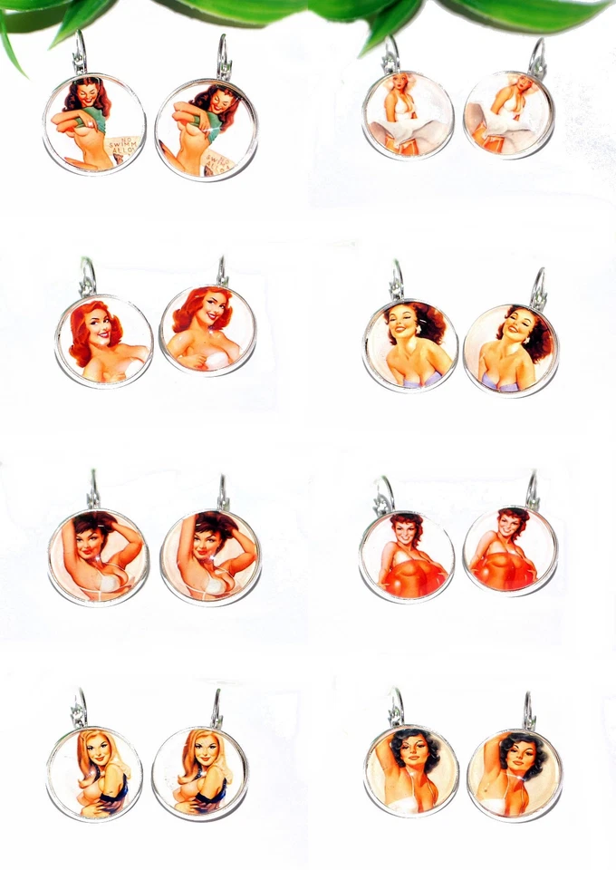 PIN UPs Ohrringe +++ AUSWAHL +++ Ohrhänger Brisur silber Cabochon Motiv - Bild 1 von 1