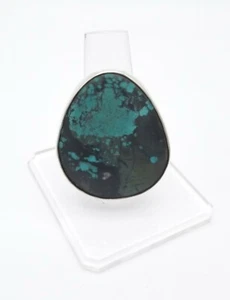 Sterling Silver Large Turquoise Bezel Set Ring Handmade - Picture 1 of 3