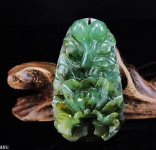 100% Natural Hand-carved Jade Pendant Jadeite Necklace peony flower 885i