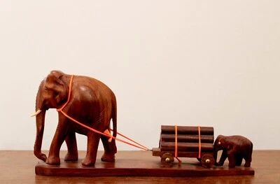 大象雕像木制手工艺品雕塑老式家庭办公室室内装饰 — 第 1/4 张图片