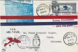1929 First Flight CAM 3, Tulsa Okla. Round Trip, Addresses and Stamps both sides - Picture 1 of 2