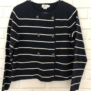 Cárdigan náutico a rayas azul marino blanco suéter mediano Vineyard Vines para mujer - Imagen 1 de 6