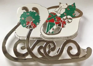 De colección. Wm. A. Rogers Oneida Navidad Vacaciones Trineo Trivet Plateado Esmalte - Imagen 1 de 6