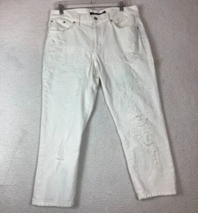 Lauren Ralph Lauren Pants Womens 12P White Cropped Distressed Embroidered Eyelet - Picture 1 of 23