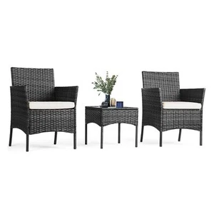 Patio Furniture Set 3 Pieces Outdoor Rattan Wicker Chairs for Garden Black - Picture 1 of 7