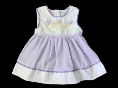 Vestido Samara Vintage Niñas 18 Meses Lila Floral Conjunto de 2 Piezas Seersucker Usado en Excelente Condición Foto 1 de 4