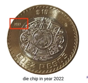 $10 Pesos Mexico 2022 with Die Chip Error in anverse and reverse BU condition - Picture 1 of 7