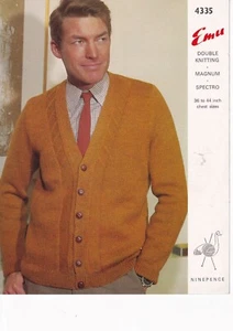 Emu Knitting Pattern 4335 - Mens Cardigan in 2 Yarn Weights - VGC - Picture 1 of 2