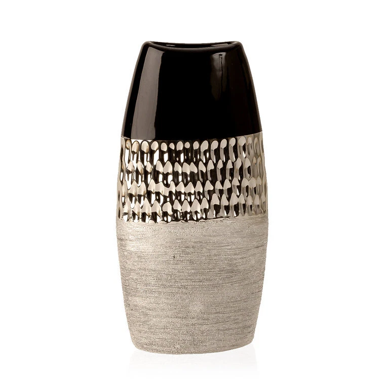 Vase Blumenvase aus Keramik Anthrazit Silber 26cm-2430 - Bild 1 von 1