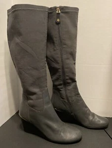ISAAC MIZRAHI Women's Full Zip Riding Boots - Gray Leather / Neoprene - Size 7.5 - Picture 1 of 17