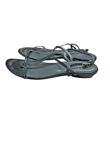 STUART WEITZMAN Womens Size 7.5 Black Leather Flats Strappy Sandals Shoes - Picture 1 of 7