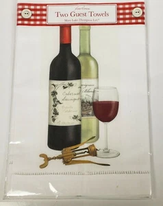 Mary Lake-Thompson Two Guest Towels Fine Linen - Wine Bottles - Picture 1 of 2