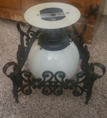 MCM SCROLLED BLACK  CEILING LIGHT FIXTURE WITH WHITE GLOBE  MEDITERRANEAN GOTHIC Cover