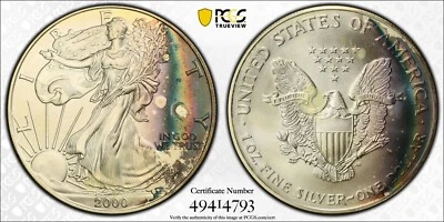 2000 $1 American Silver Eagle PCGS MS66 Toned Leaving Behind the Darkness! - Image 1 of 4