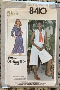 Vintage SIMPLICITY 8410 Stretch Knit Fabric Culottes Sailor Collar UNCUT FF - Picture 1 of 2
