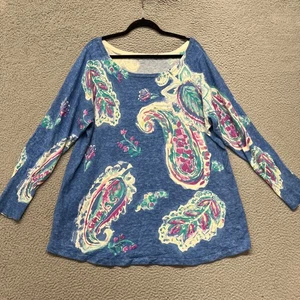Soft Surroundings Top Womens 2X Blue Paisley Long Sleeve Knit Colorful Art - Picture 1 of 10
