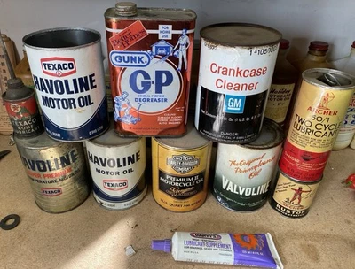 Lote de 11 latas de aceite - Archer Texaco Havoline General Motors Gunk Harley Davidson Foto 1 de 4
