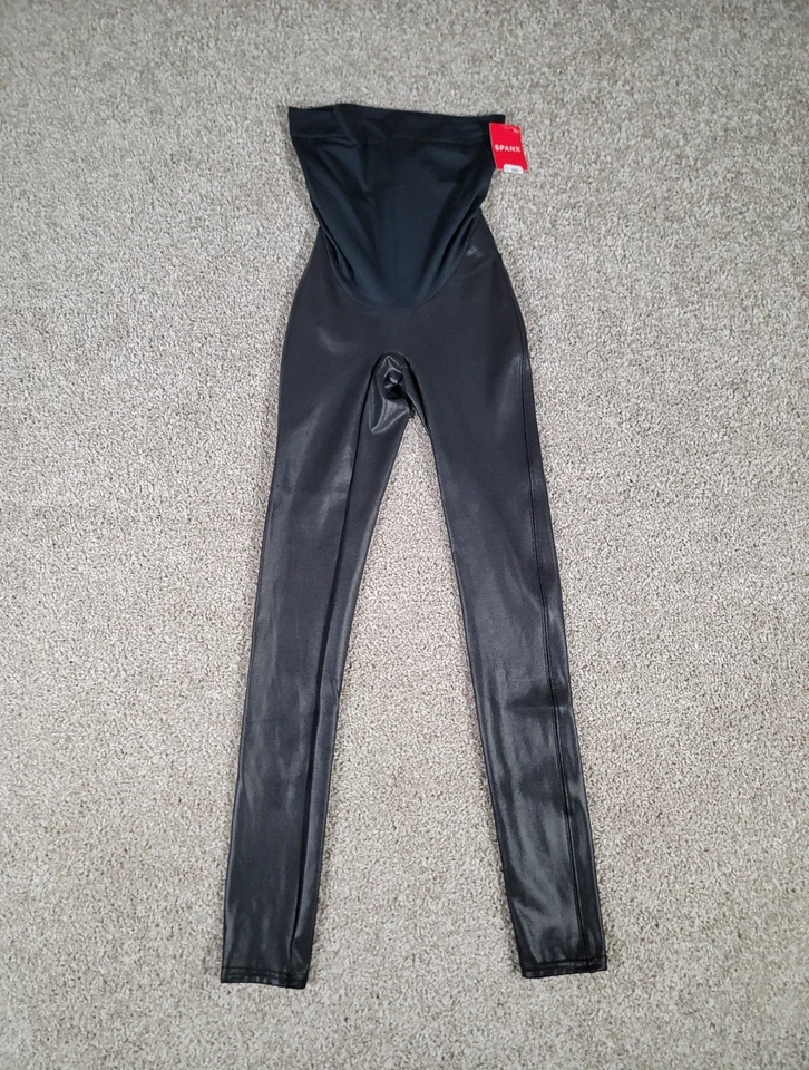 Spanx Mama Maternity Faux Leather High Waisted Leggings 20201R Black Sz XS