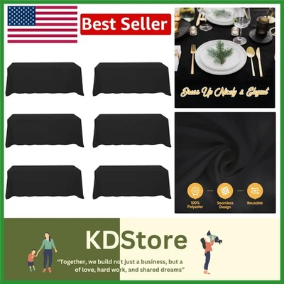 Elegant Black 6 Pack 8ft Rectangular Tablecloths - Washable, Stain & Wrinkle ... - Image 1 of 4
