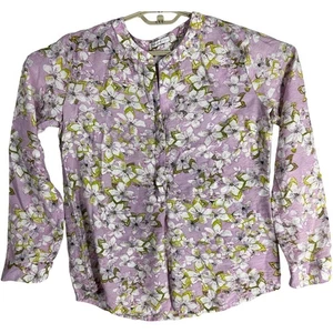 Van Heusen Blouse Women Size M Pink Green Floral Long Sleeves Cottagecore - Picture 1 of 8
