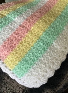 Hand-Crochet Pastel Multicolored Square Baby Blanket Afghan 28”x 28” - Picture 1 of 6