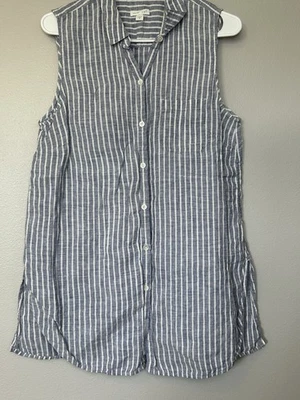Camiseta sin mangas túnica J.Jill 100 % lino a rayas sin mangas con botones mediana costera Foto 1 de 4