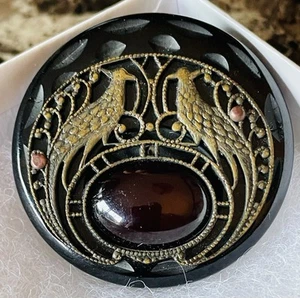 Vntg. Large Bakelite Button W/Peacocks! Mixed Medium! Nice - Picture 1 of 5