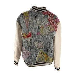 Lifted Anchors LA Patchwork Denim Varsity Bomberjacke abgenutzt Damen Medium NEU - Bild 1 von 11