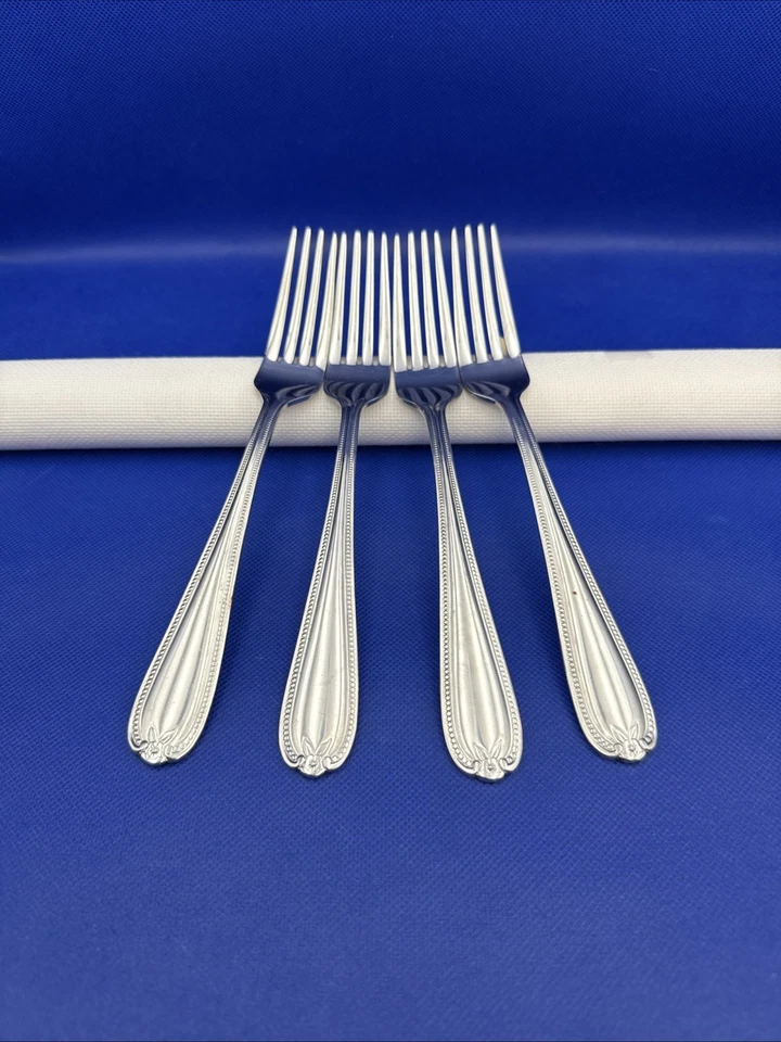 Temp-Tations OLD WORLD BEAD Dinner Fork Stainless Round Tip Silverware Flatware - Image 1 of 4