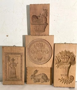 Vintage Wooden Cookie Molds Group of 5 - Picture 1 of 12