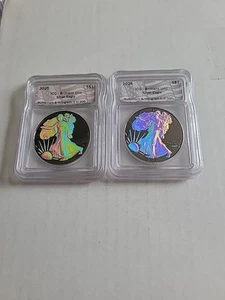 💥 Two - 2025 1$ ASE American Silver Eagle 1 oz Hologram & Ruthenium ICG 1/500 - Picture 1 of 11