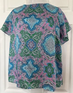 Talbots grün rosa Paisleymuster Satinoptik Bluse Petite Übergröße 2X P - Bild 1 von 14
