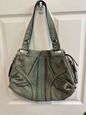 B Makowsky Shoulder Bag Leather Zip Top Double Straps Dusty Green Preowned
